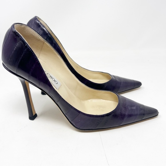 JIMMY CHOO PURPLE LEATHER POINTED TOE HEELS PUMPS WOMENS SZ IT37/US7 - Picture 1 of 11